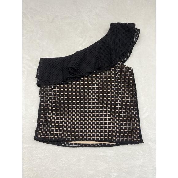 J. Crew One Shoulder Blouse Black Eyelet Nude Lined Top Women’s 4 NWT - Picture 13 of 14